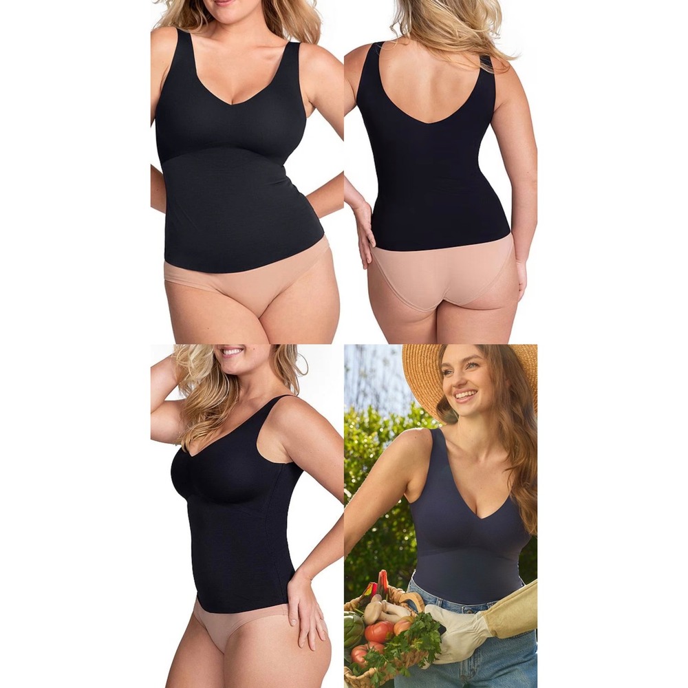 Honeylove Cami Bodysuit Black Shapewear Tank Top V-Neck Size Small